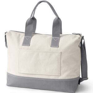 Lands' End Travel Bag Weekender Canvas Coated Bottom Gray Cream Zipper "GRL"